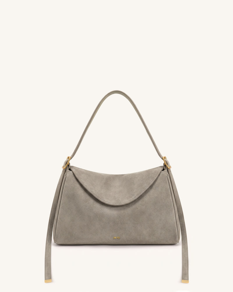 Elowen Faux Suede Flap Shoulder Bag - Light Gray