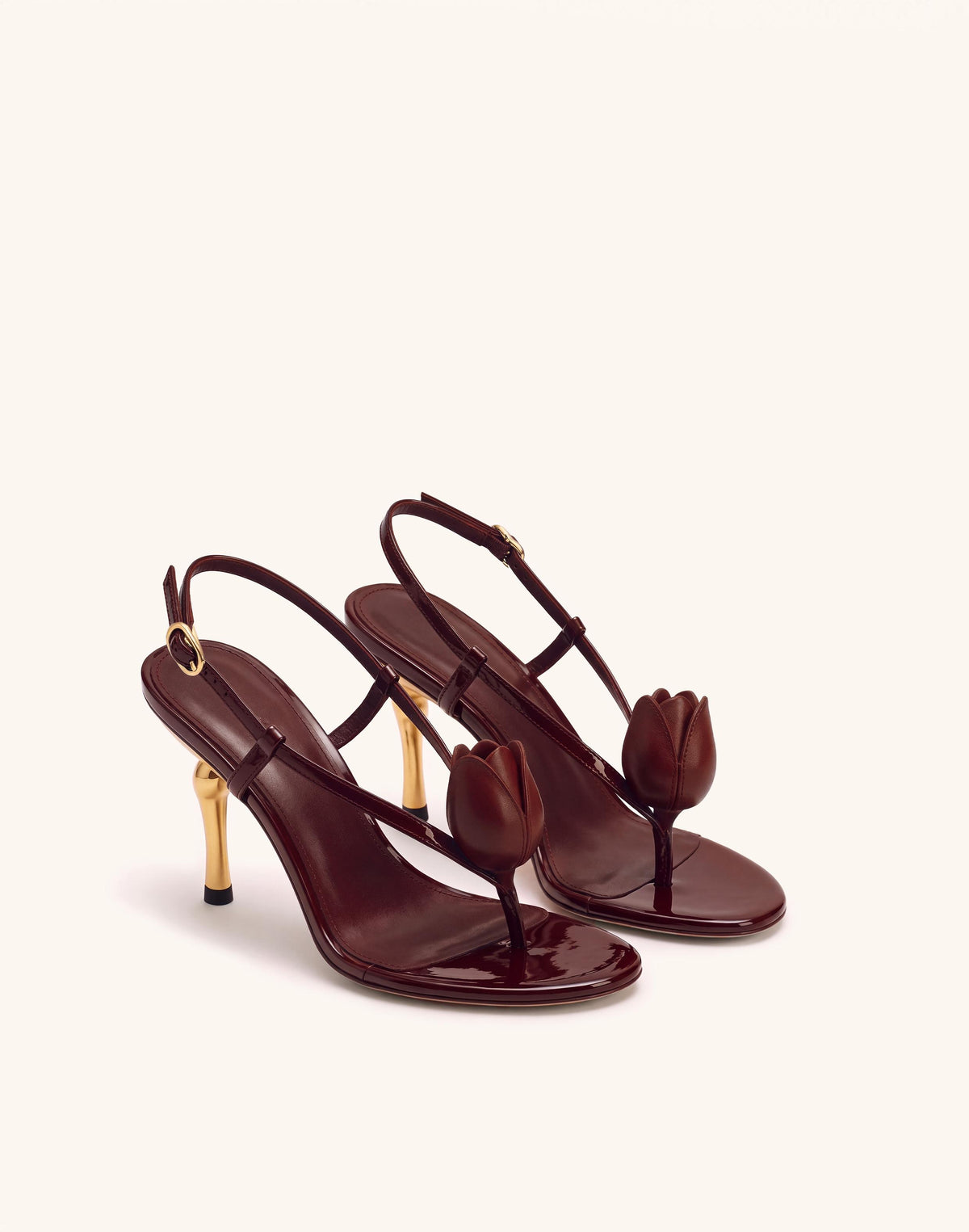 Amara 3D Tulip Toe-Post Heels - Burgundy