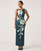 Lily Floral Print Sleeveless Column Maxi Dress - Dark Green