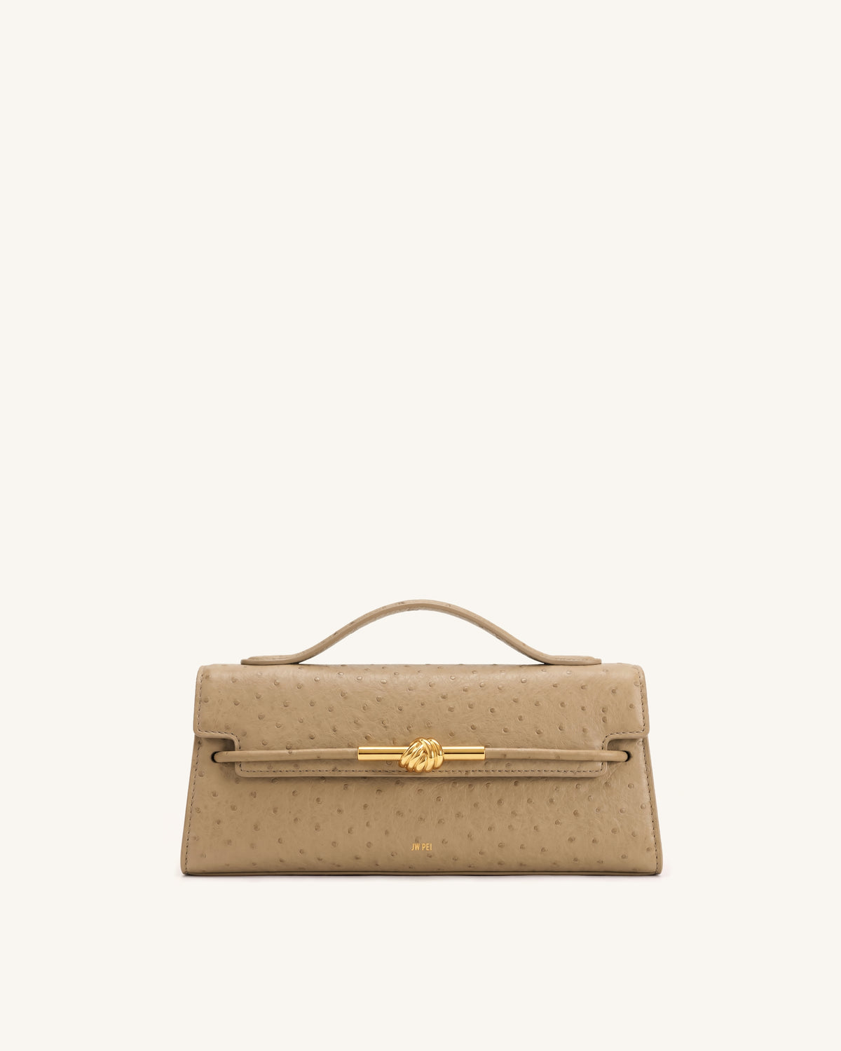 Lena Faux Ostrich Metal Rope Knot Top Handle Bag - Khaki
