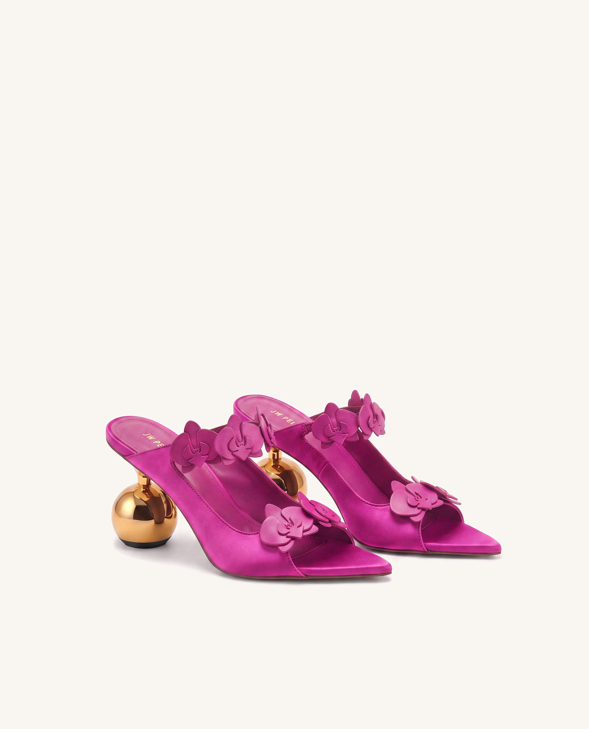 Rosalie Orchid Appliqué Sphere Heel Mules - Rose Red
