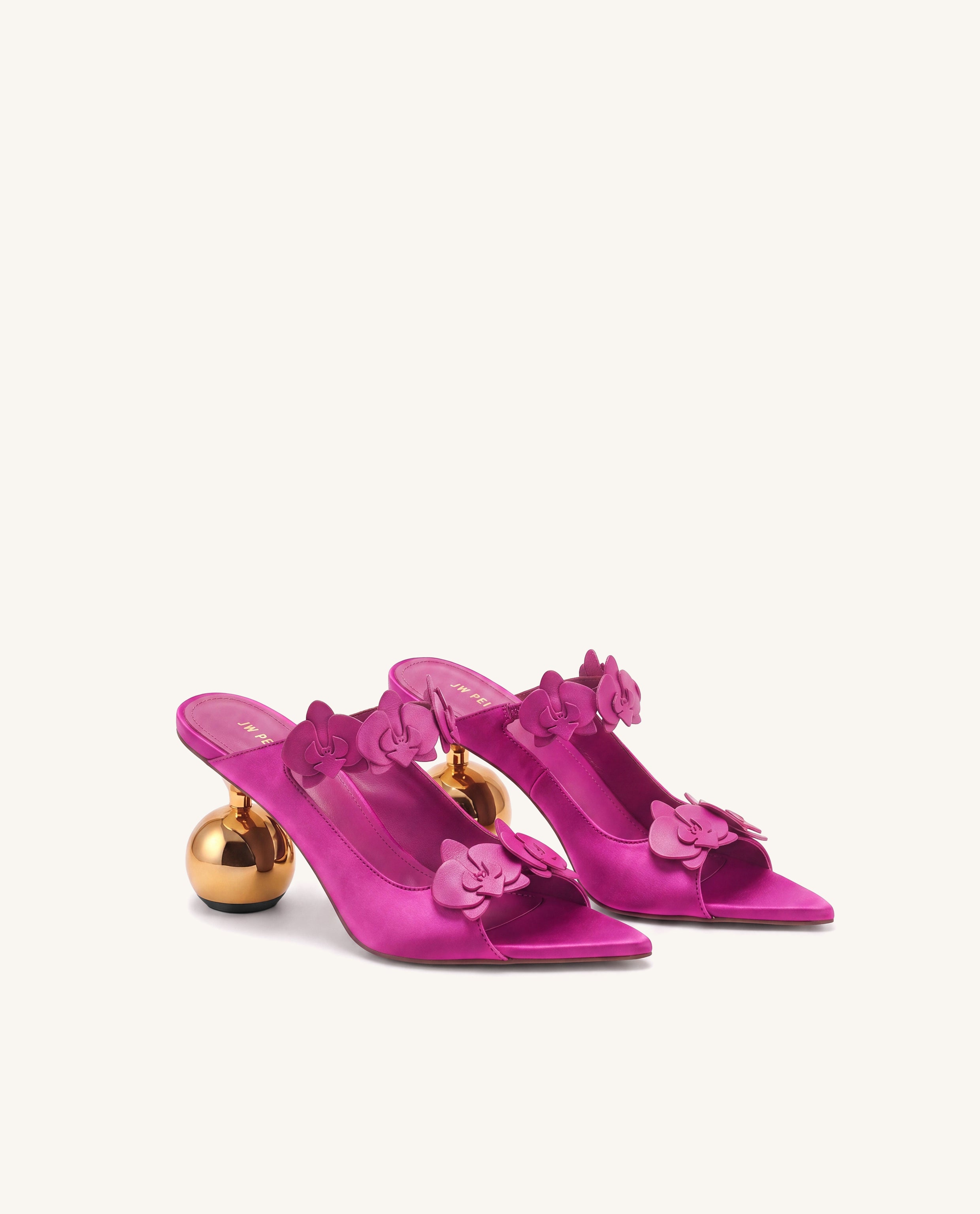 Rosalie Orchid Appliqué Sphere Heel Mules - Rose Red
