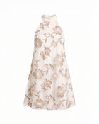 Floral Embroidered Halter Mini Dress - Ivory
