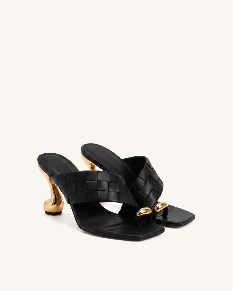 Noemi Square-Toe Woven Hardware Mules - Black
