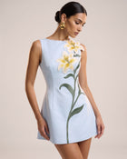 Lily Embroidered Sleeveless Structured Mini Dress - Light Blue