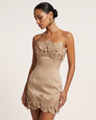 Orchid Trim Strapless Mini Dress - Mocha Brown
