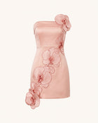 Orchid Embroidered Floral Appliqué Strapless Mini Dress - Pink
