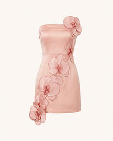 Orchid Embroidered Floral Appliqué Strapless Mini Dress - Pink