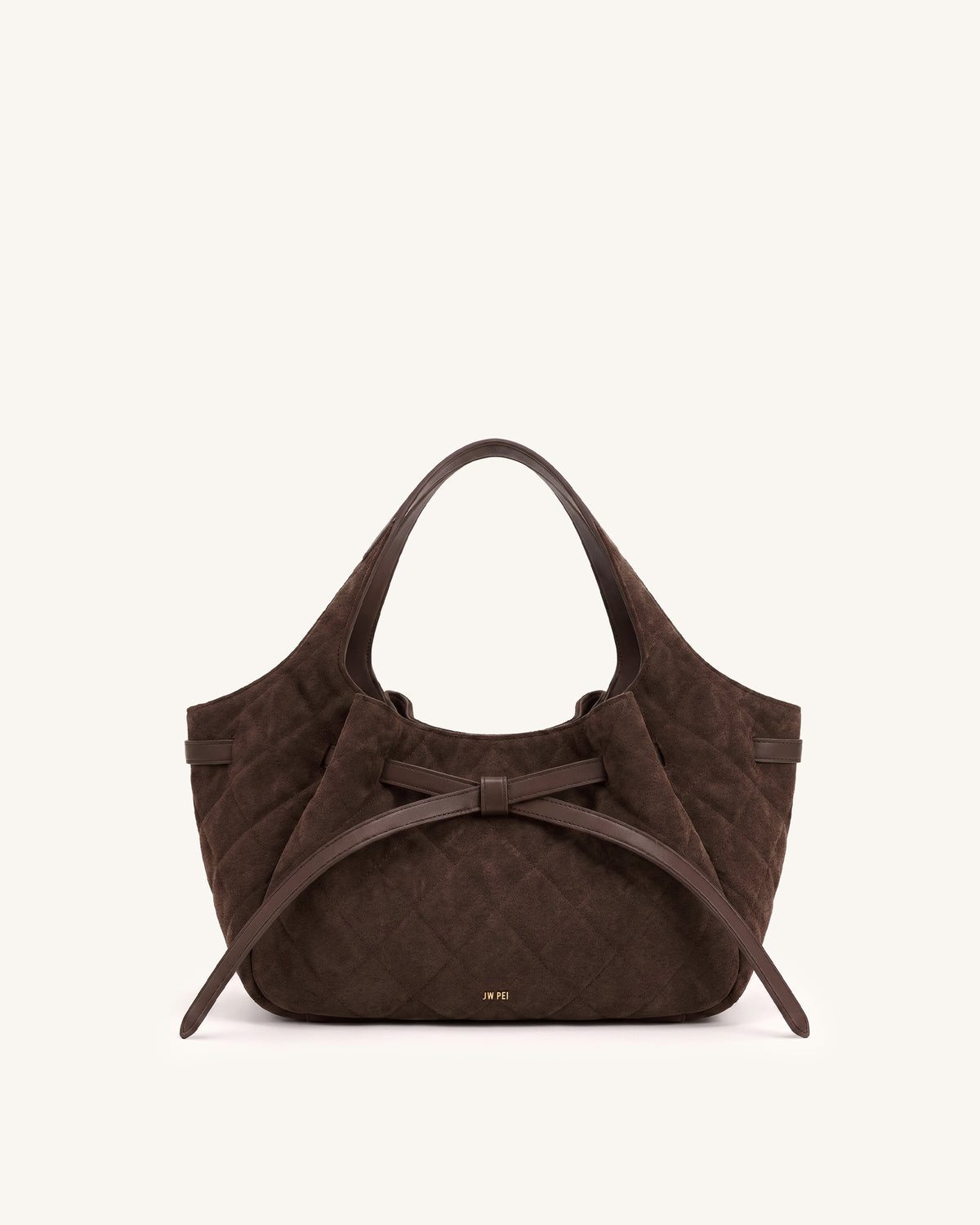 Mabel Faux Suede Quilted Soft Bow Tote Bag - Dark Chocolate