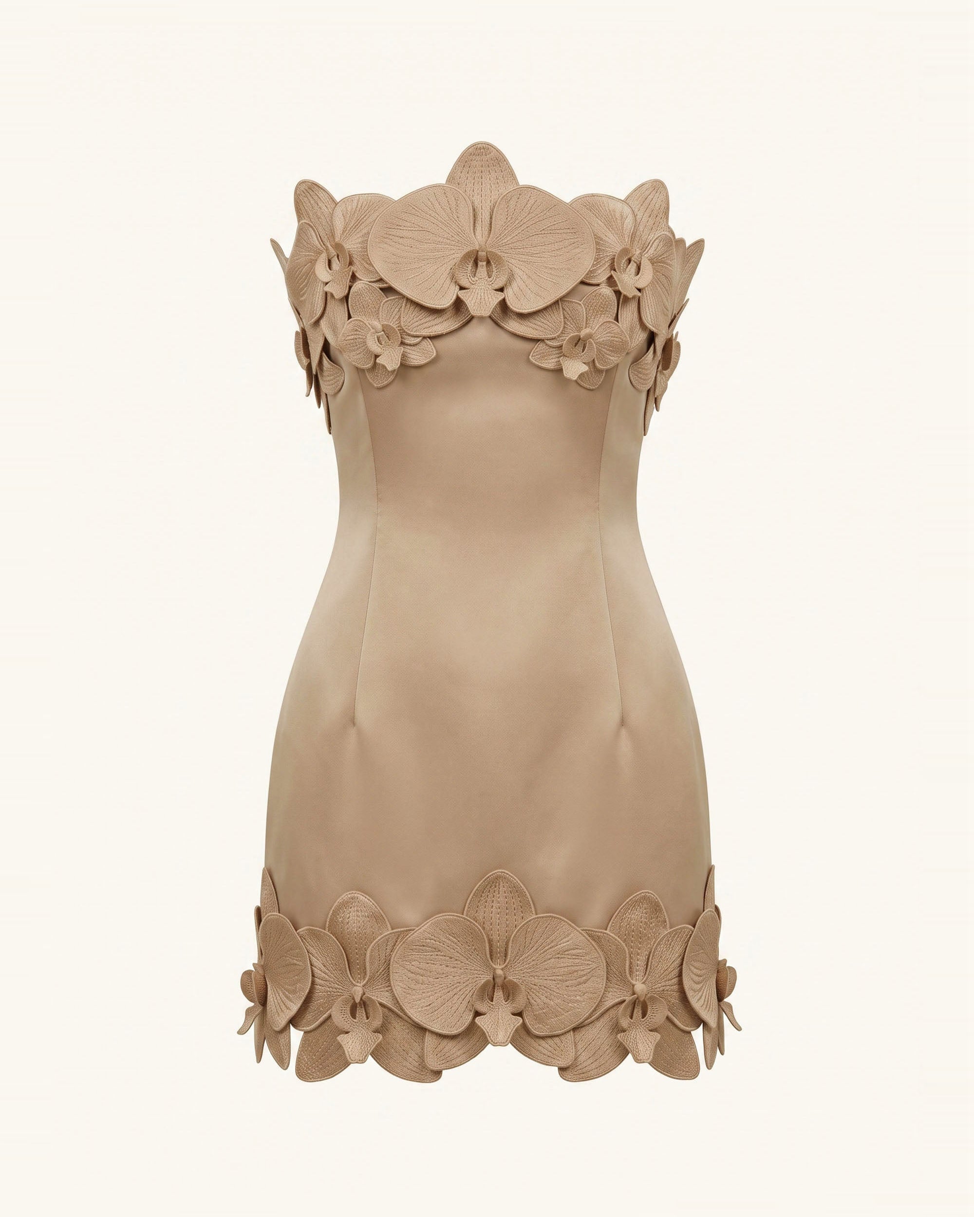 Orchid Trim Strapless Mini Dress - Mocha Brown