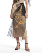 Gold Embroidered Tulle Overlay Satin Skirt - Champagne