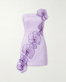 Orchid Embroidered Floral Appliqué Strapless Mini Dress - Light Purple