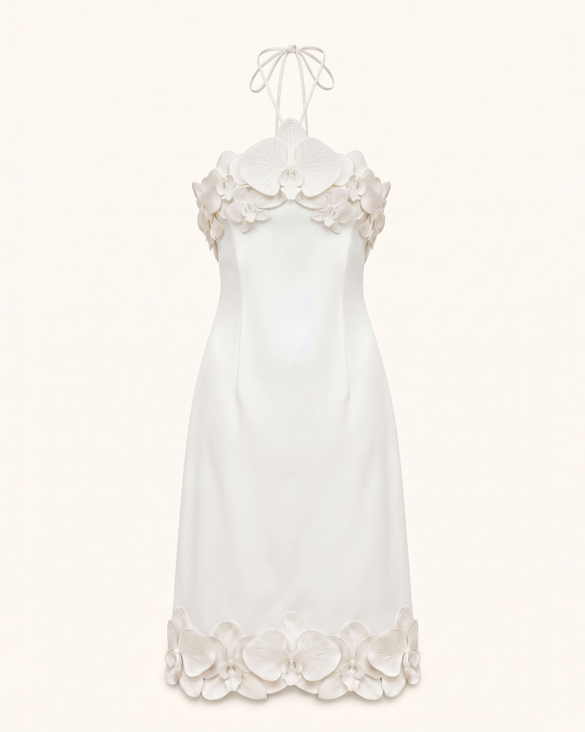 Orchid Embroidered Halter Midi Dress - White