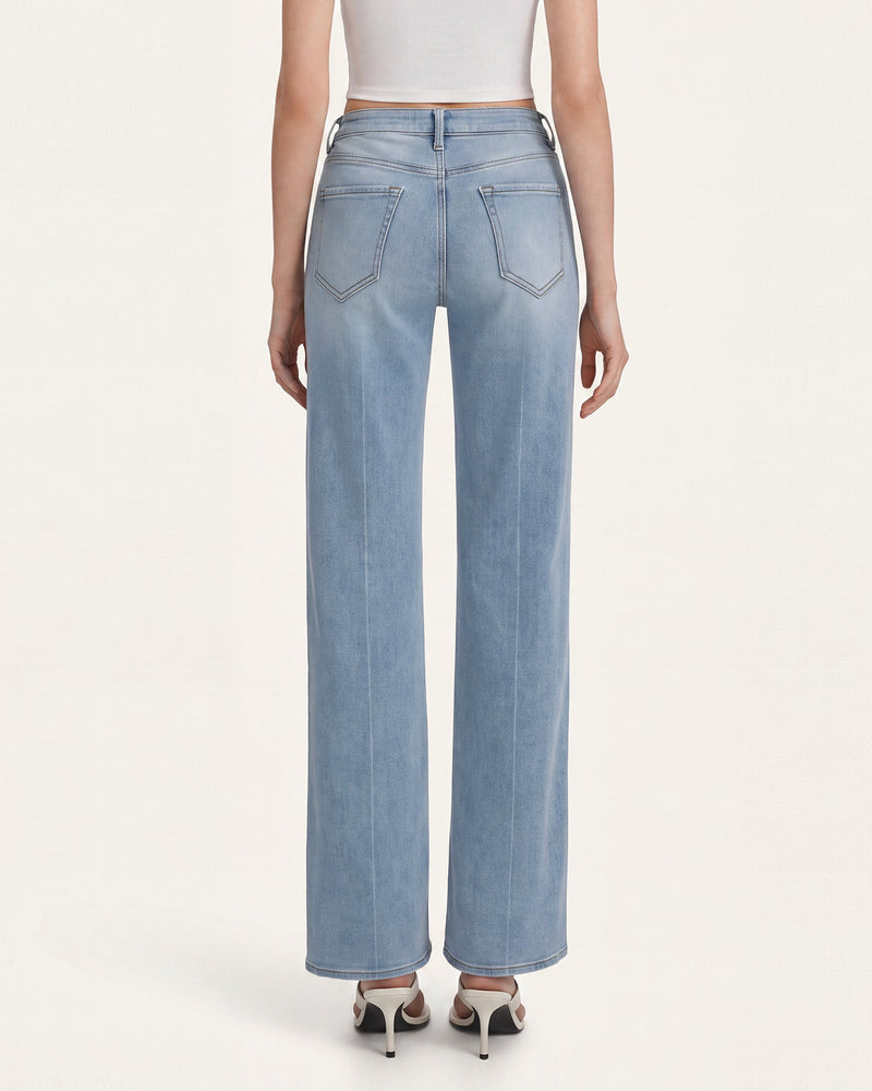 Sweetheart Pink Bow Rhinestone Straight Jeans - Pale Blue Eyes