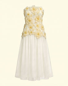 Flower Embroidered Strapless Midi Dress - Ivory