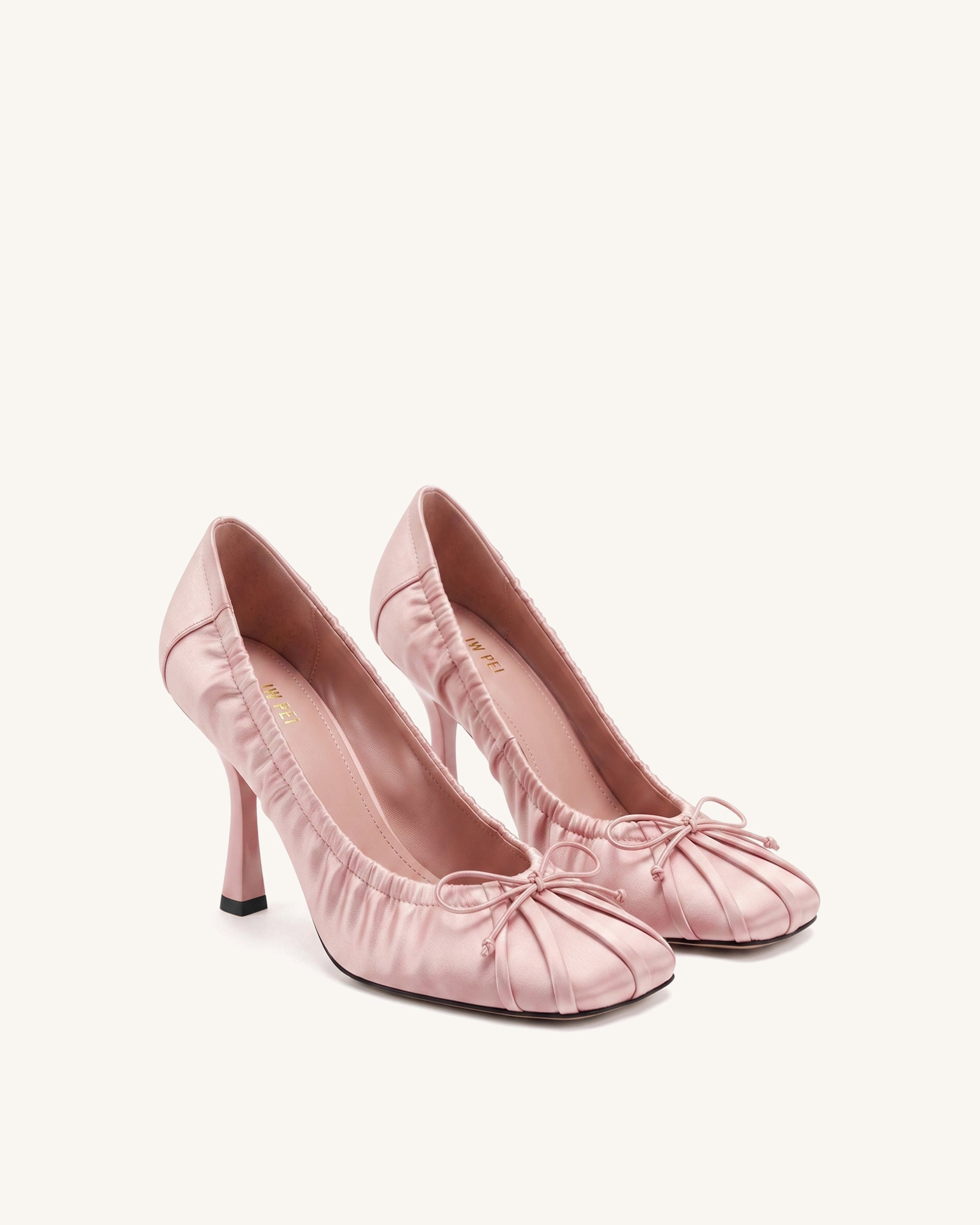 Solenne Satin Bow Ruched Pumps - Pink