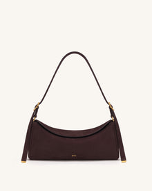 Elowen Faux Suede East-West Shoulder Bag - Dark Brown