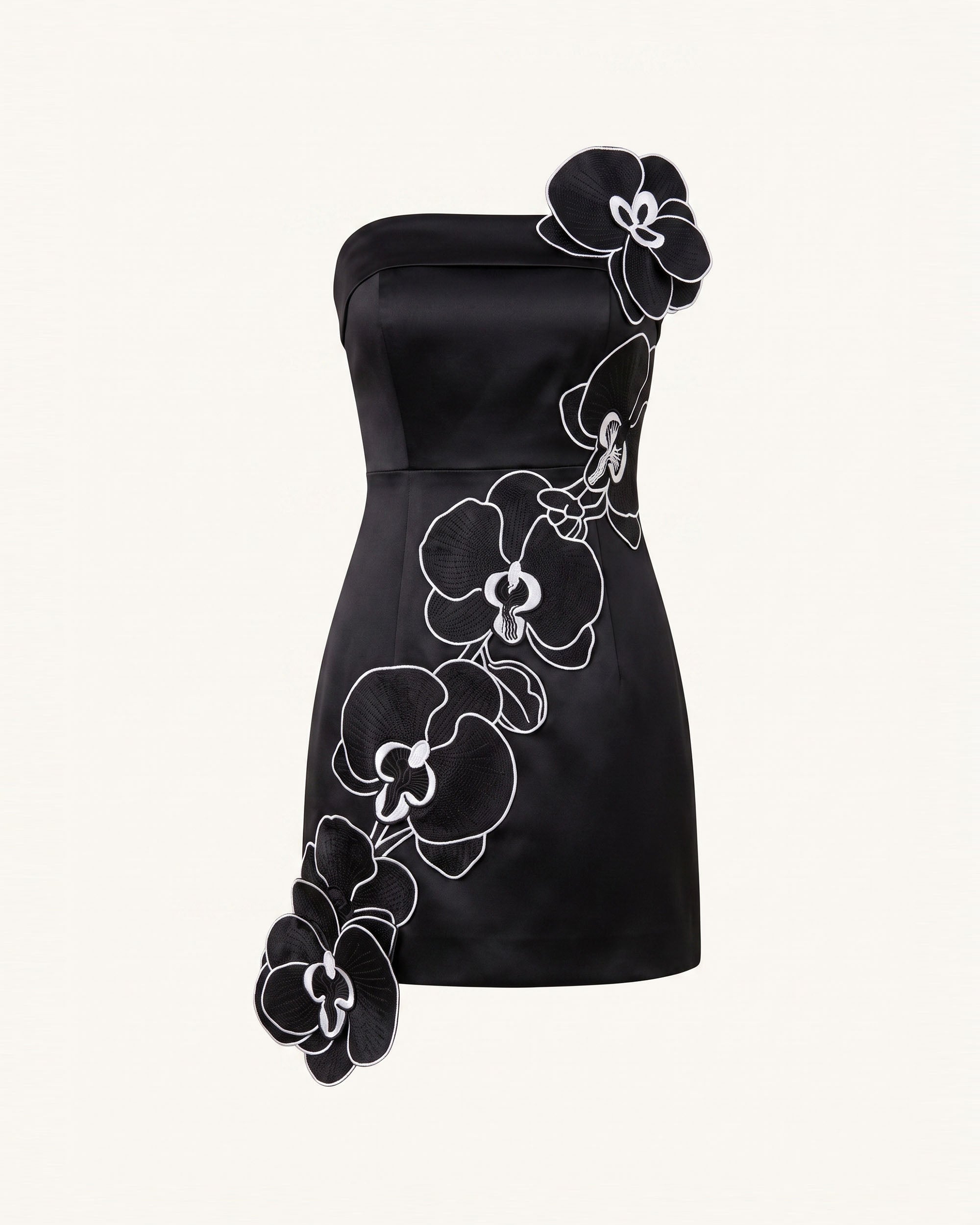 Orchid Embroidered Floral Appliqué Strapless Mini Dress - Black