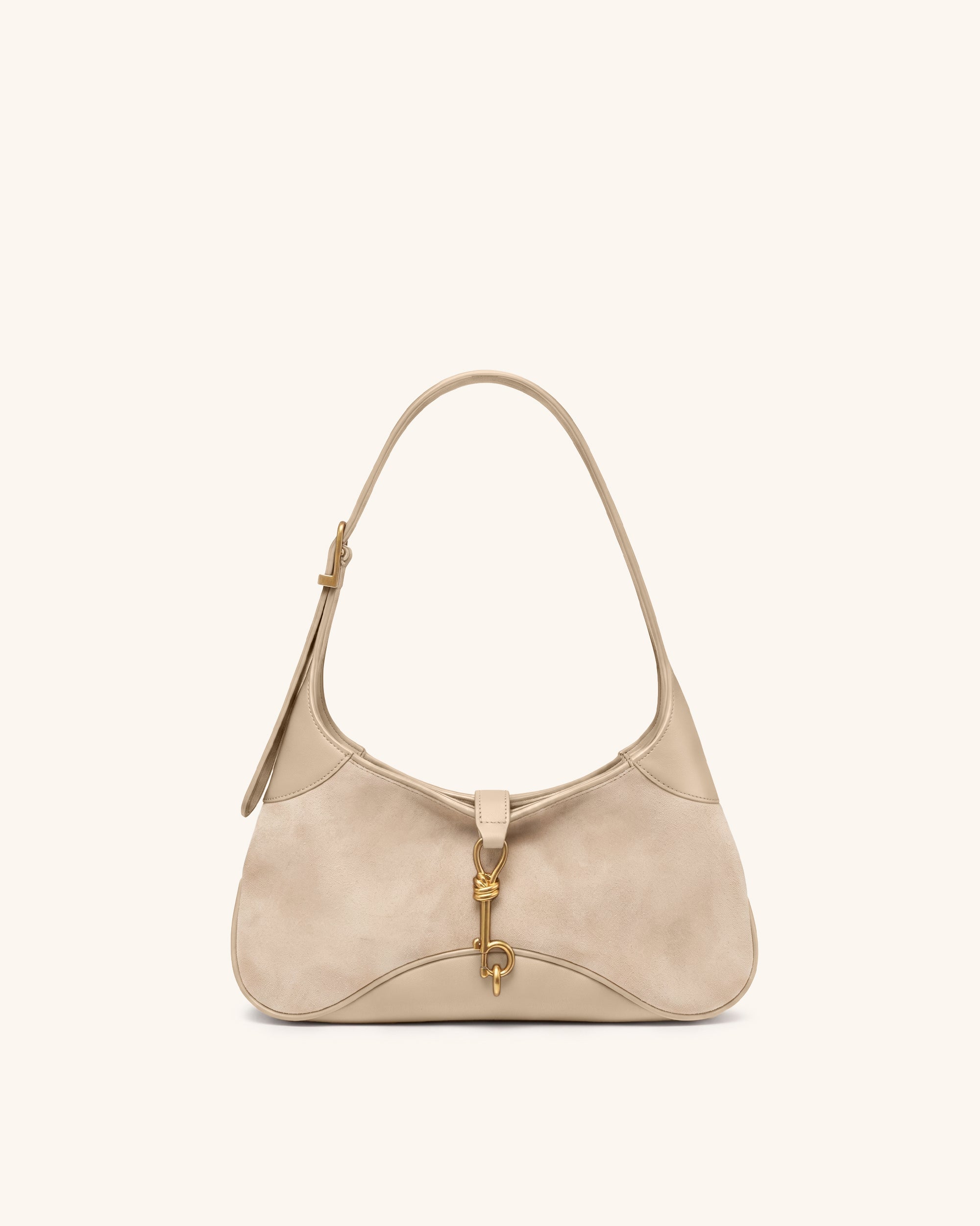 Juliette Faux Suede Key Charm East-West Shoulder Bag - Light Khaki