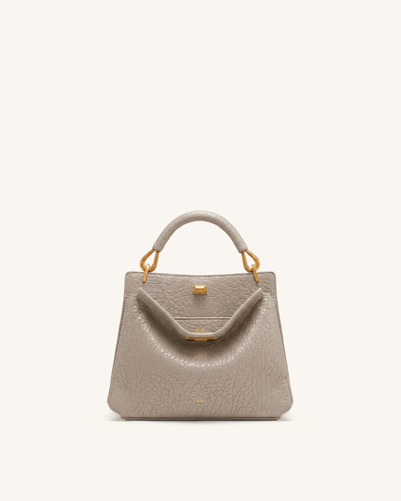 Lucia Elephant-Effect Top Handle Bag - Stone Gray