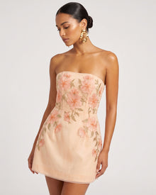 Floral Embroidered Strapless Corset Mini Dress - Pink-orange