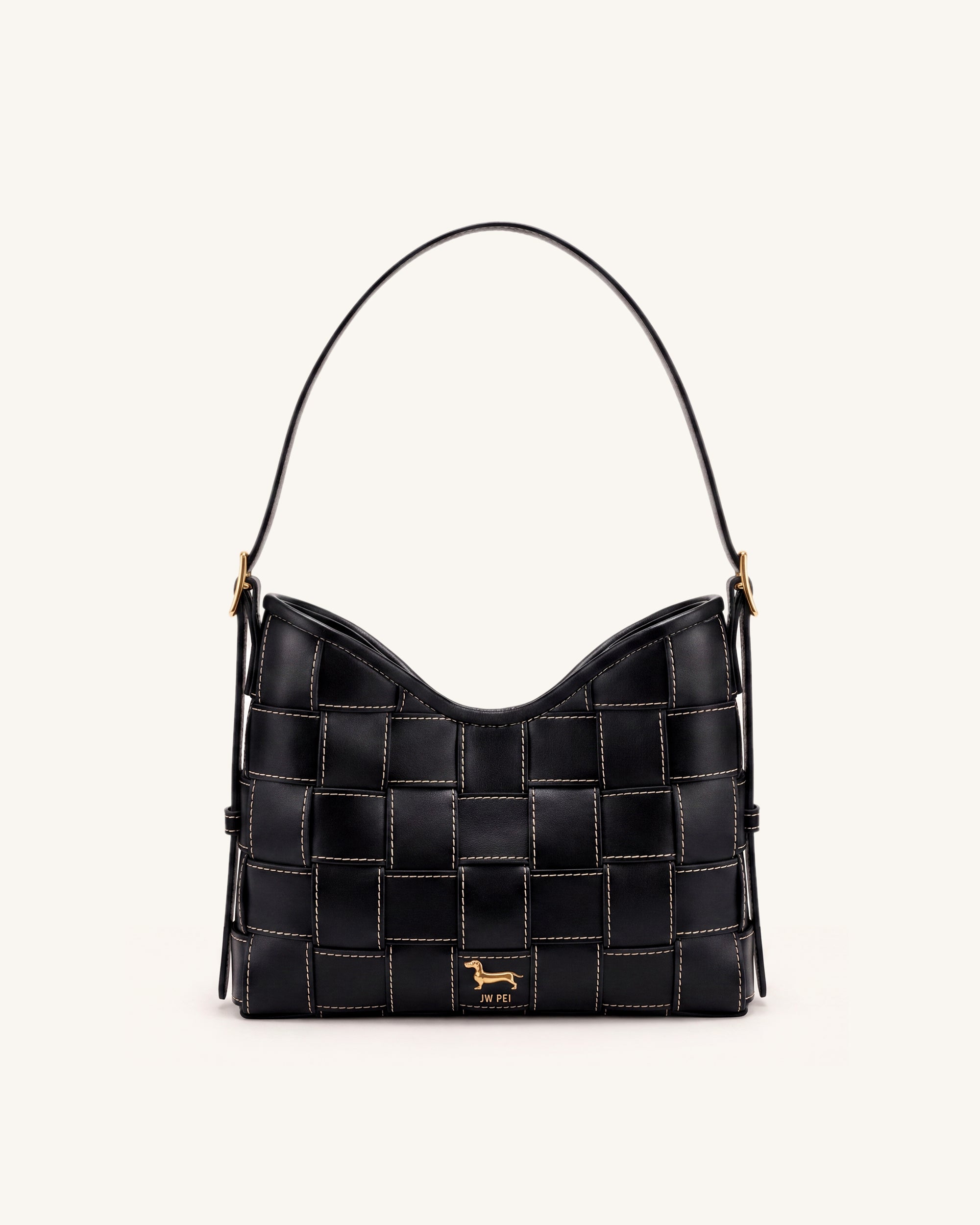 Nadine Dachshund Woven Hobo Bag - Black