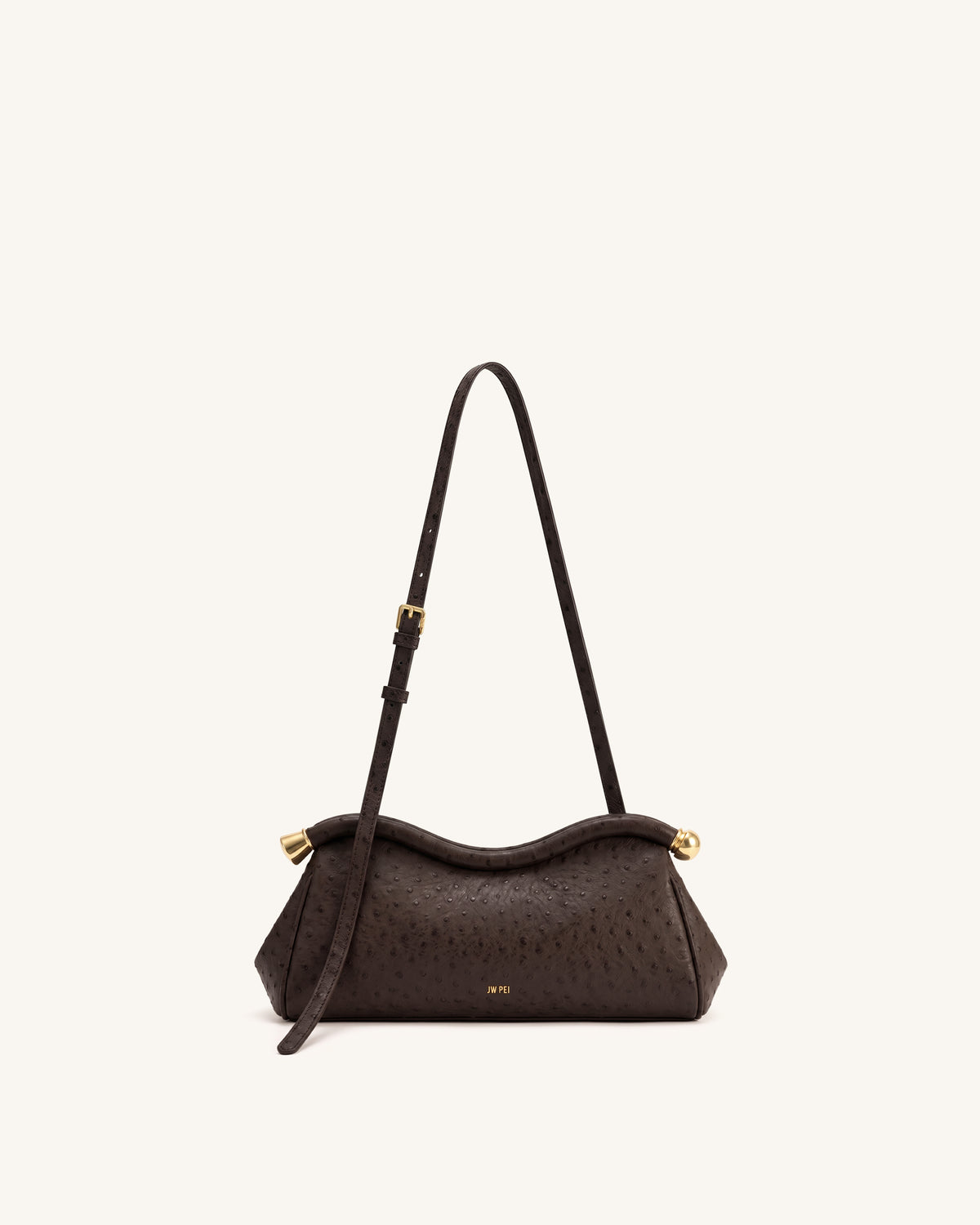 Naomi Faux Ostrich Grain Curved Shoulder Bag - Dark Brown