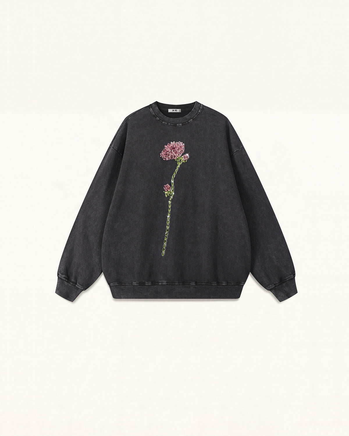 The Enchanted Rhinestone Rose Pullover - Black