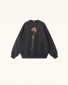 The Enchanted Rhinestone Rose Pullover - Black