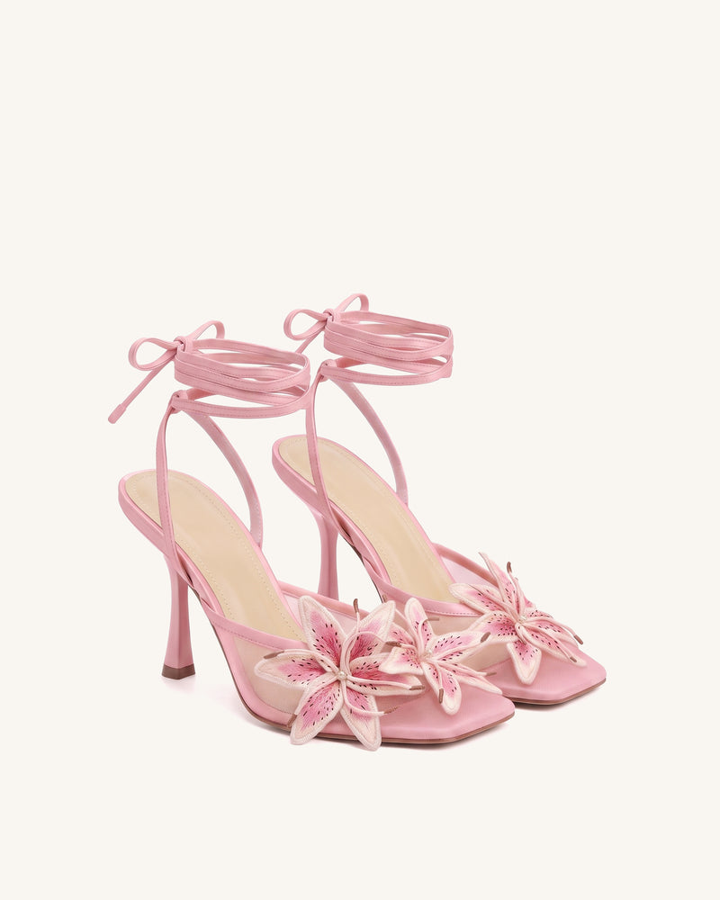 Isadora Lily Floral Heeled Mules - Pink