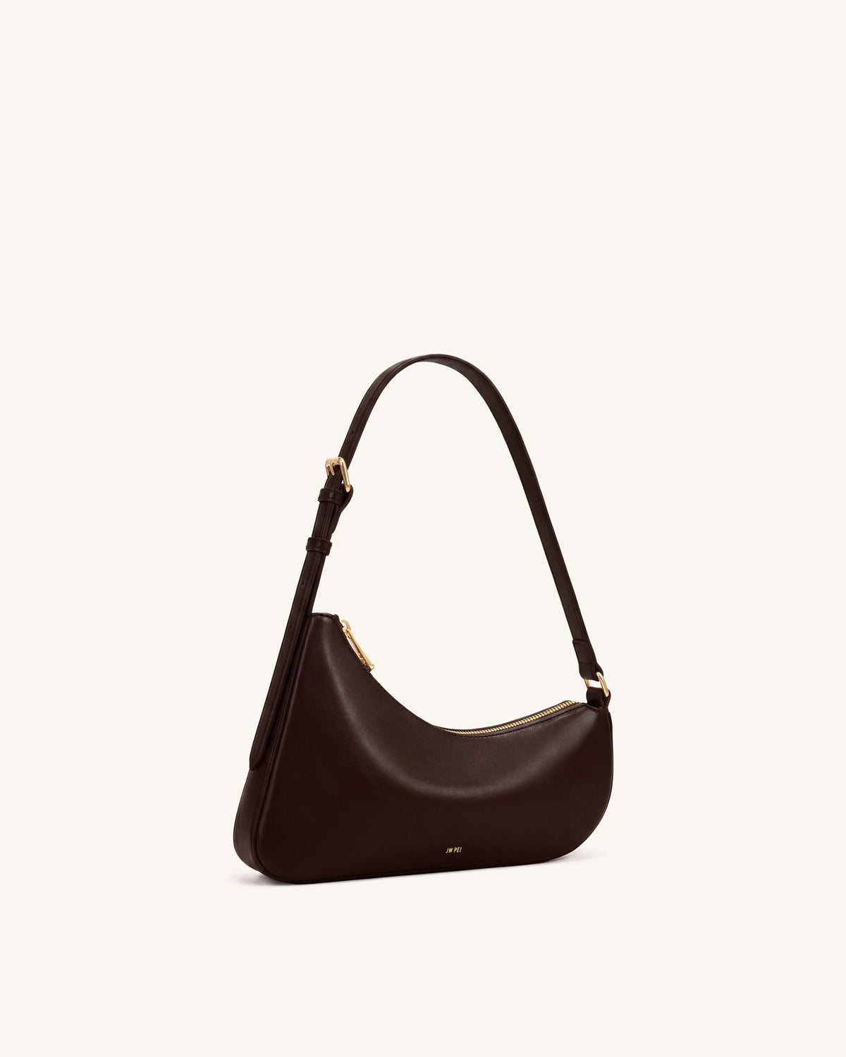 Harlee Curved Zip Shoulder Bag - Dark Brown