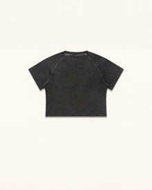 Rhinestone Rose Distressed Raglan Cropped Tee - Faded Obsidian