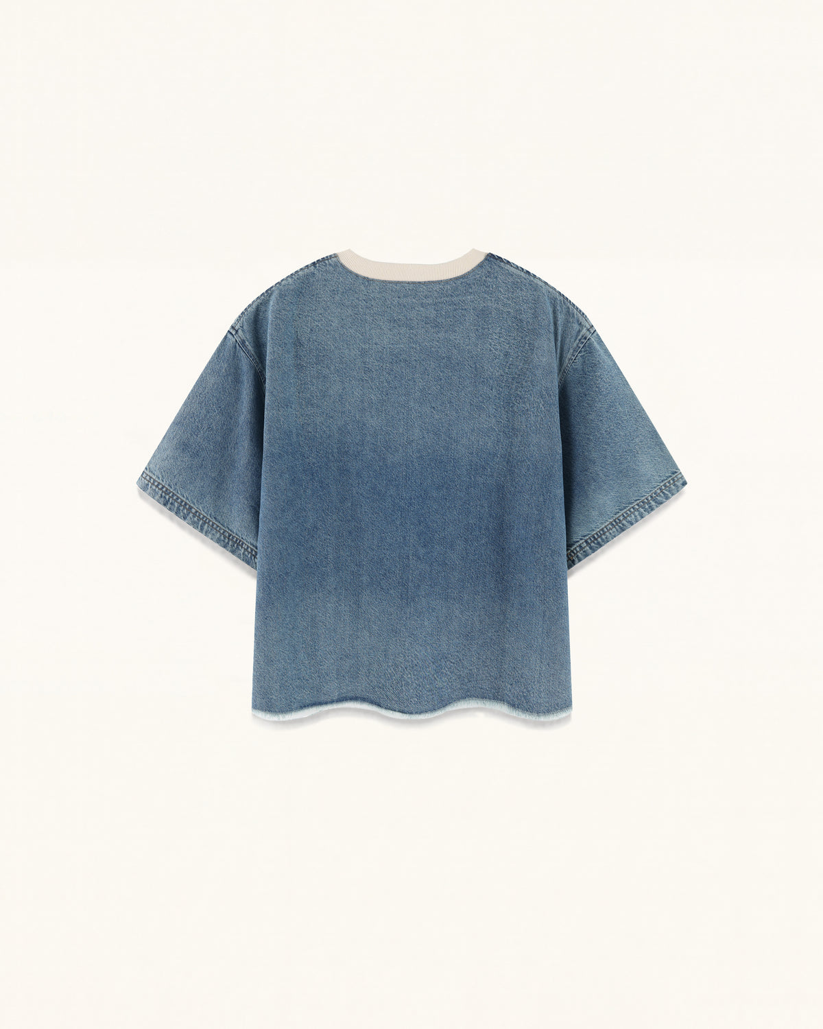 Contrast Rib Denim Cropped Tee - Washed Blue