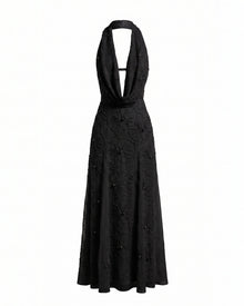 Orchid Beaded Embroidered A-Line Halter Maxi Dress - Black
