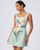 Lily Floral Print Sleeveless A-Line Mini Dress - Mint Green