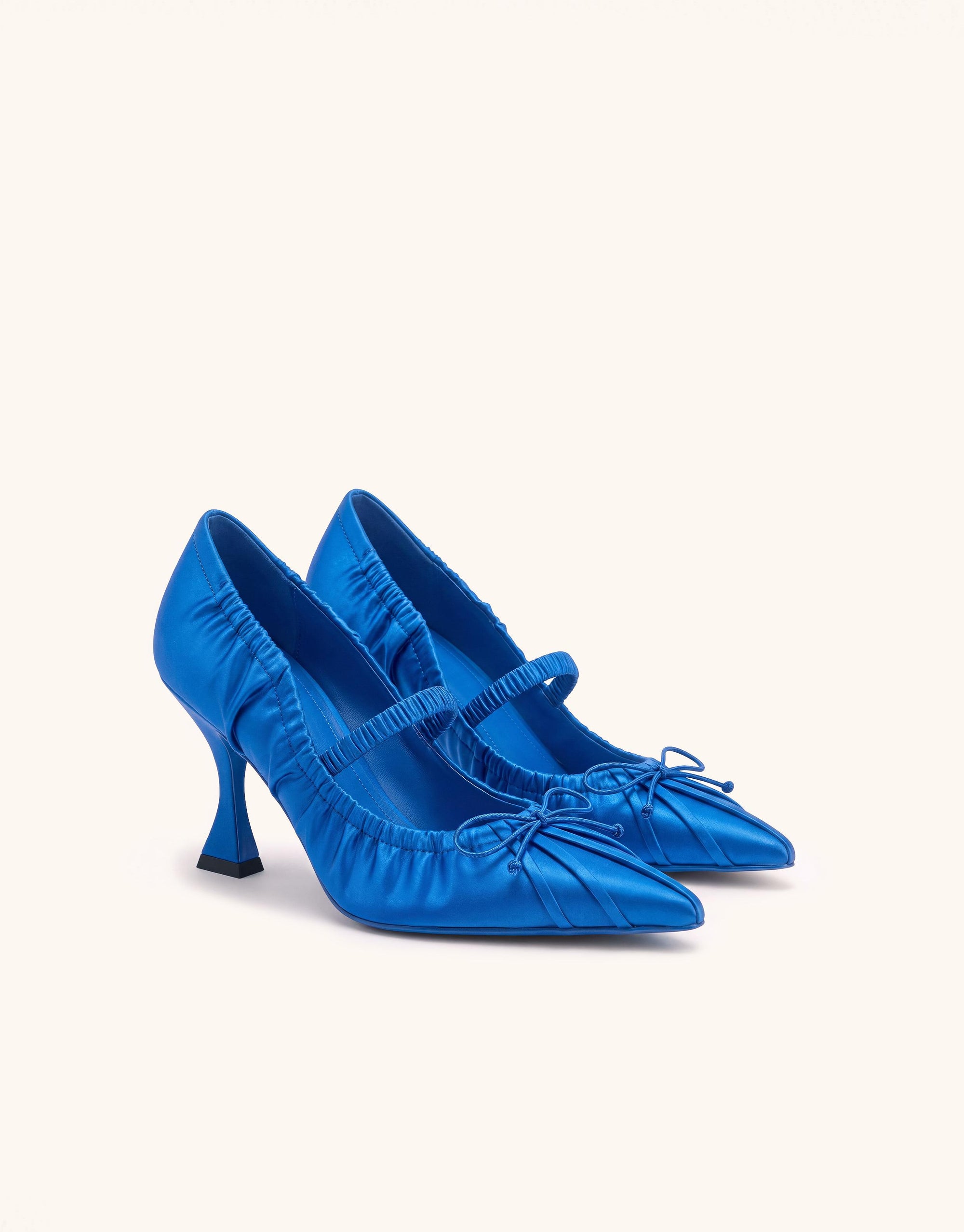Solenne Satin Bow Ruched Mary Jane Pumps - Cobalt Blue