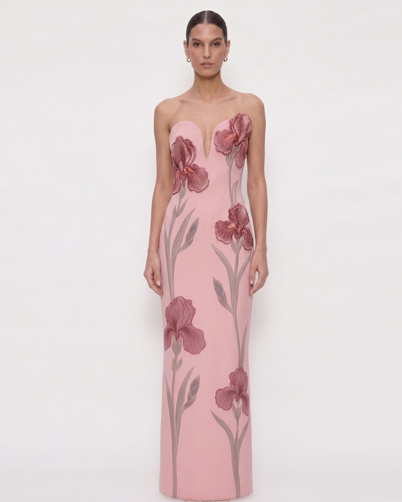 Iris Embroidered Notch Neck Strapless Maxi Dress - Rose Blush