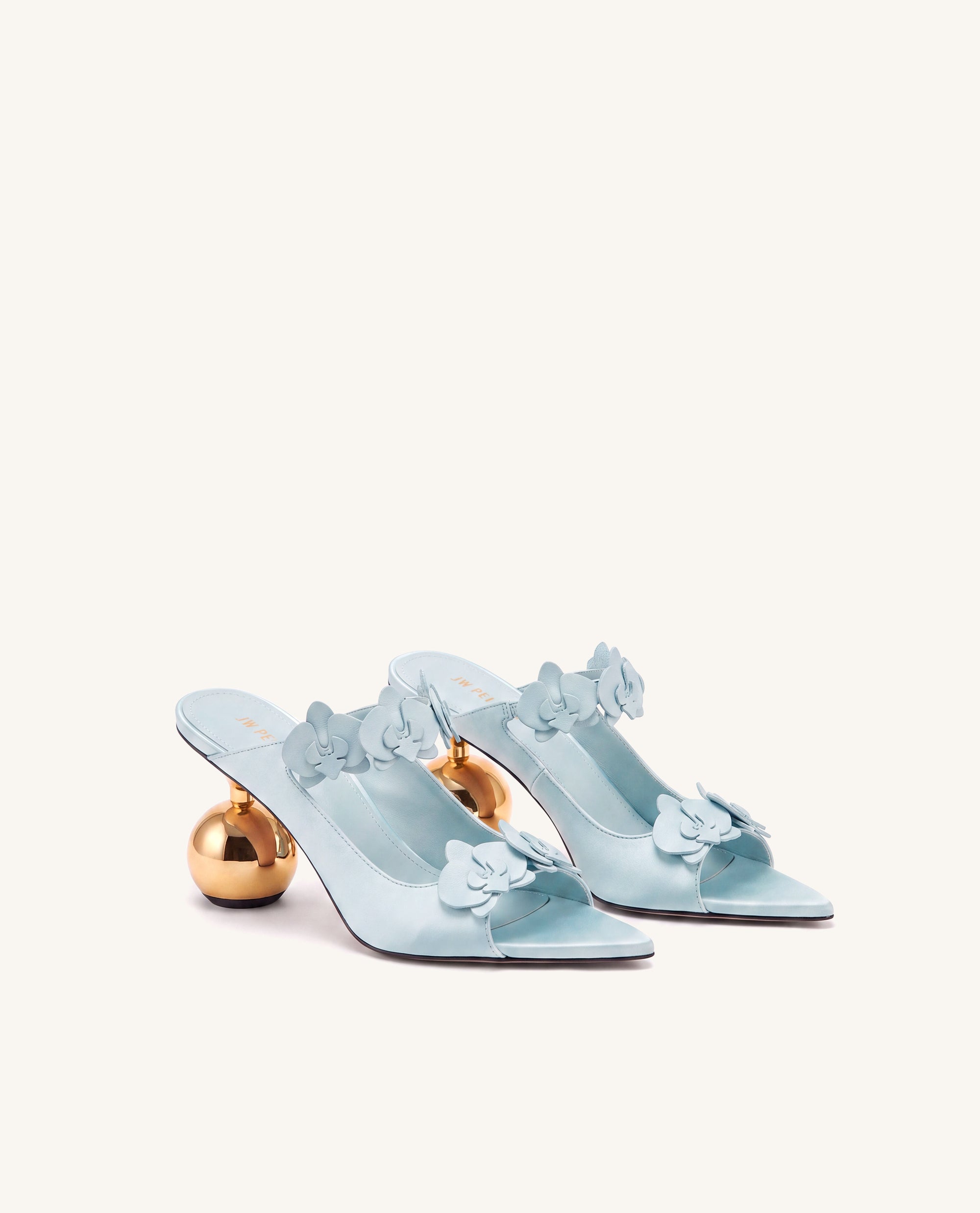 Rosalie Orchid Appliqué Sphere Heel Mules - Blue