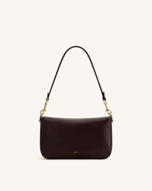 Sofia Classic Flap Shoulder Bag - Dark Brown