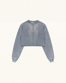 Angelic Dripping Crystal Wings Sweatshirt - Ash Cloud