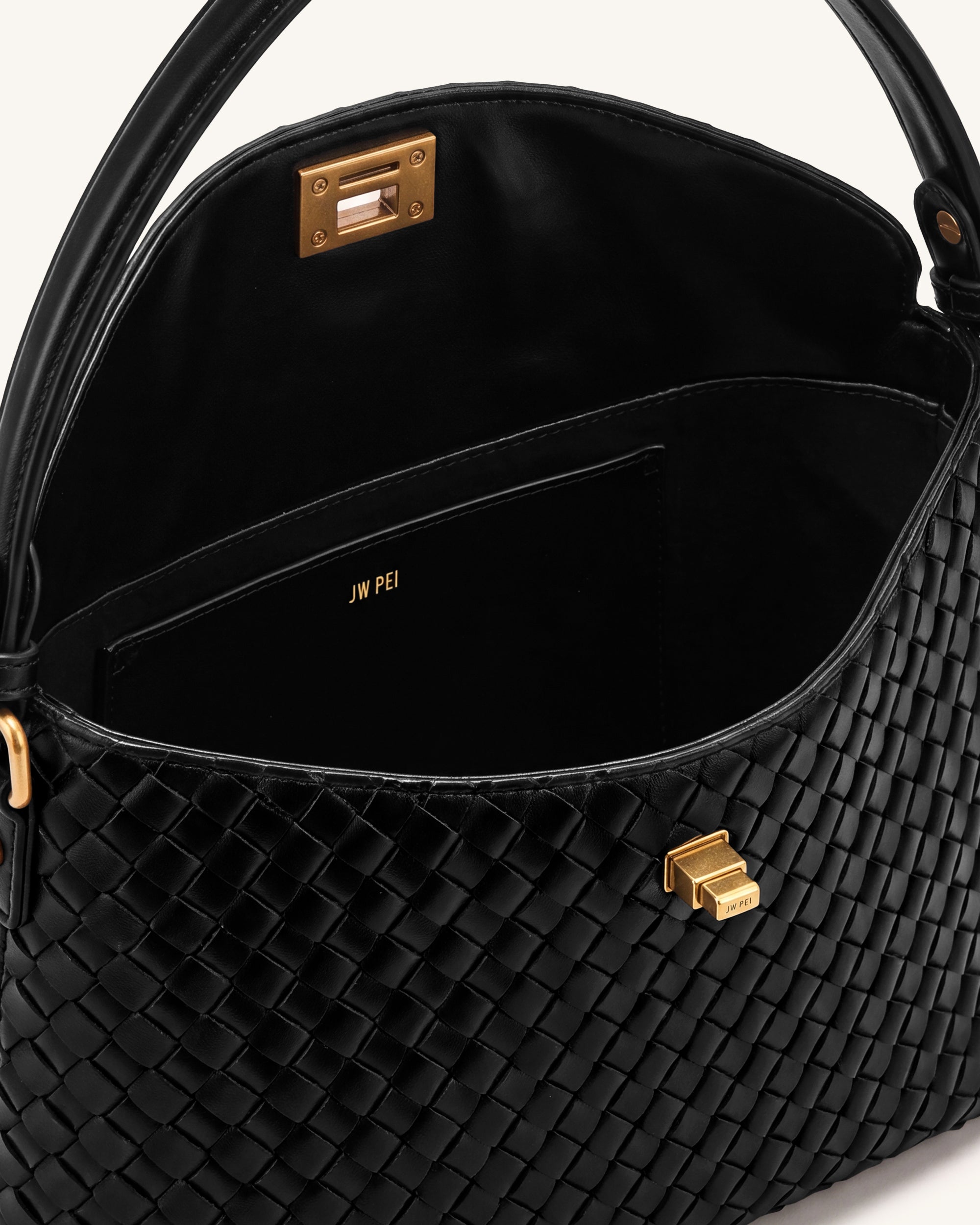Lucia Woven Hobo Bag - Black