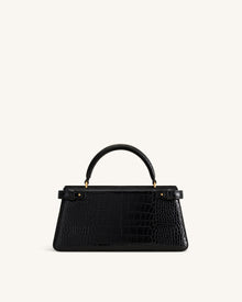 Elena Classic Top Handle Bag - Black Croc
