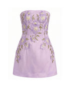 Floral Embroidered
Strapless Corset Mini Dress - Light Purple