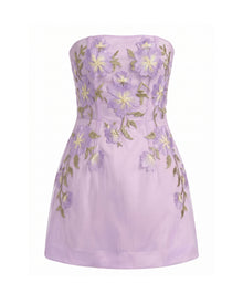 Floral Embroidered
Strapless Corset Mini Dress - Light Purple