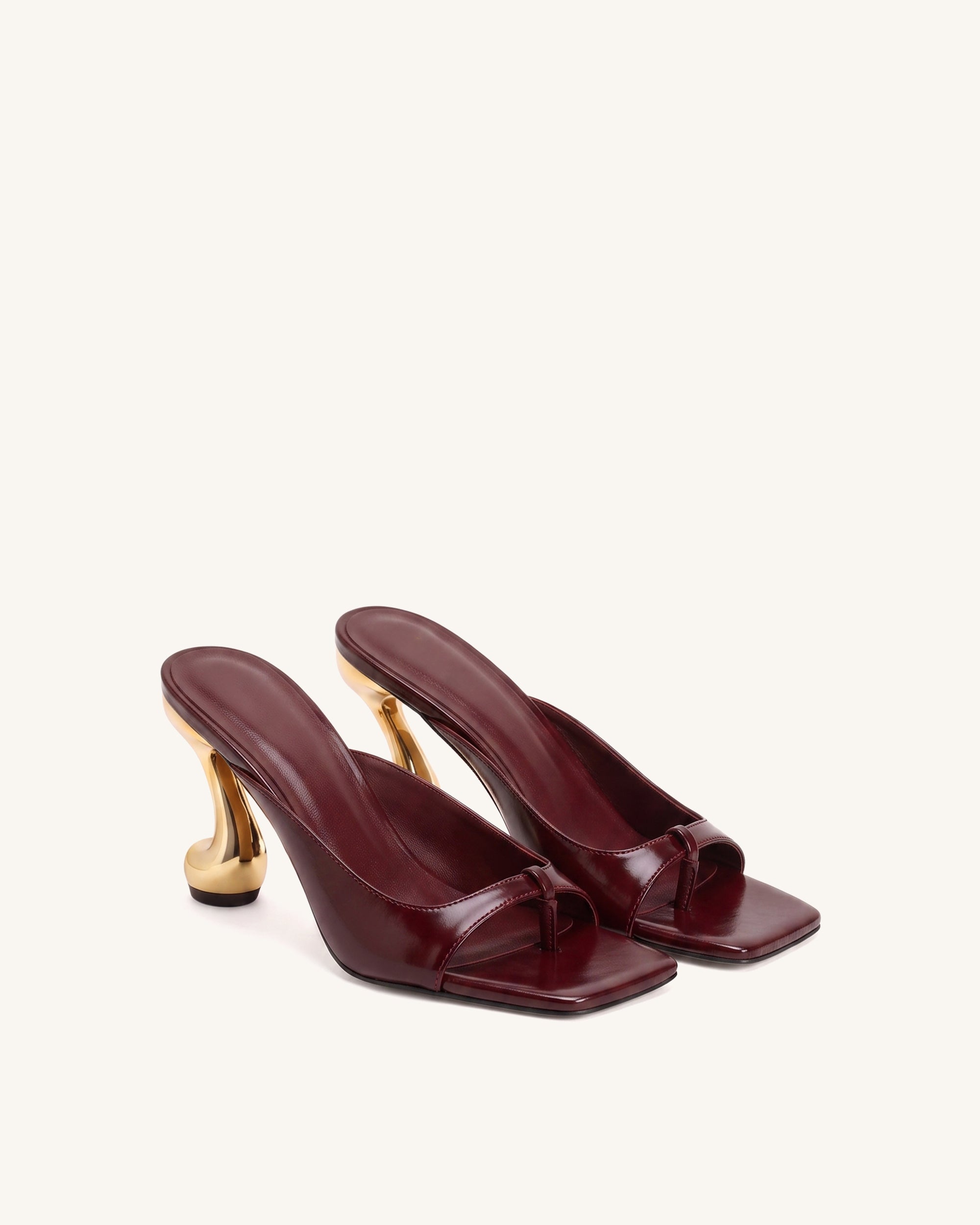 Sienna Square-Toe Toe-Loop Heel Mules - Burgundy