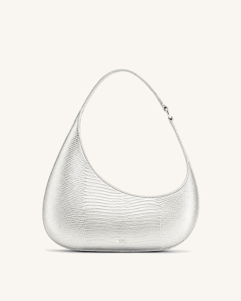 Harlee Faux Lizard-Embossed Shoulder Bag - Silver