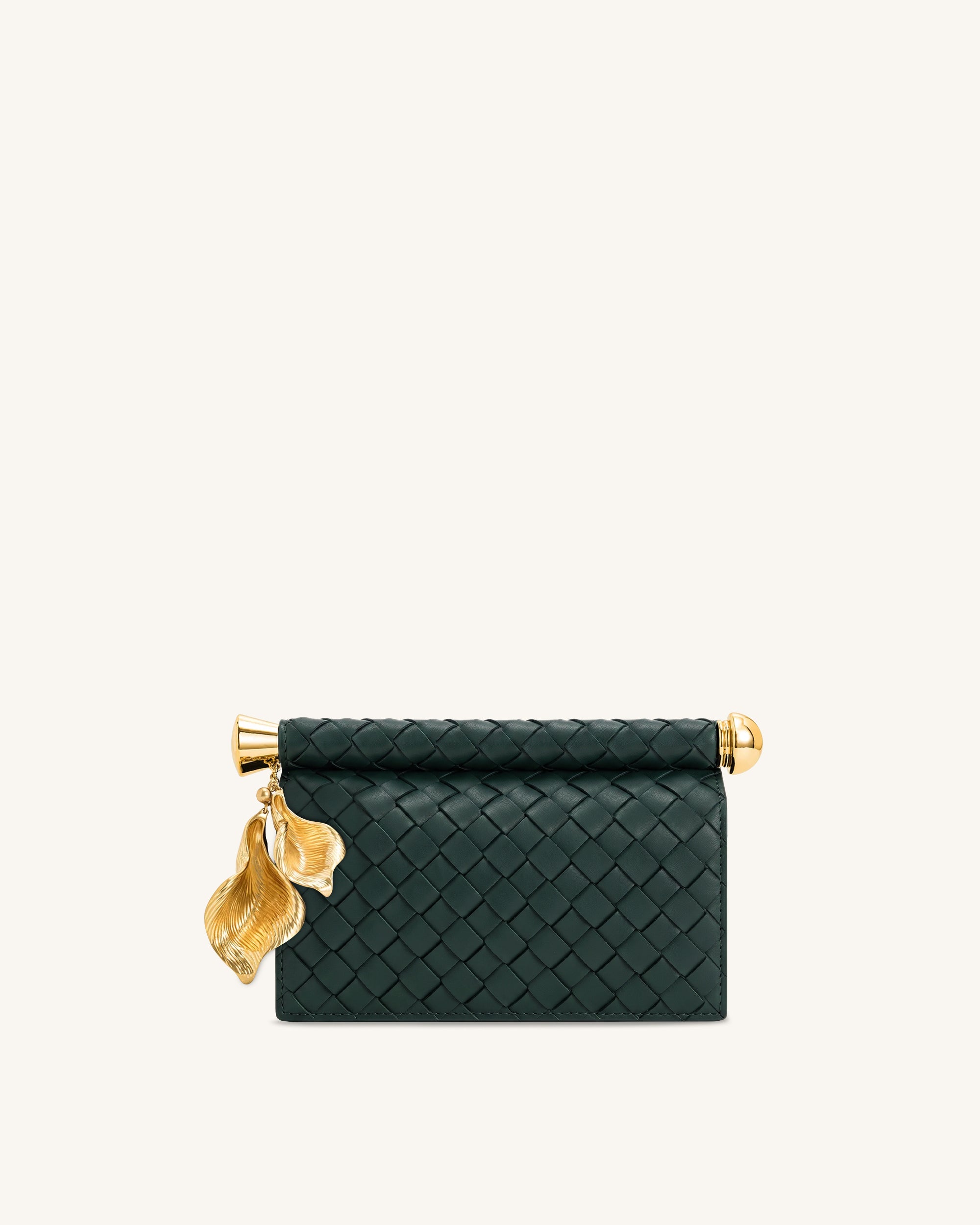 Holly Woven Metal Pendant Embellished Clutch - Dark Green