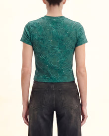 Crinkle Wash Rhinestone Cropped Tee - Emerald