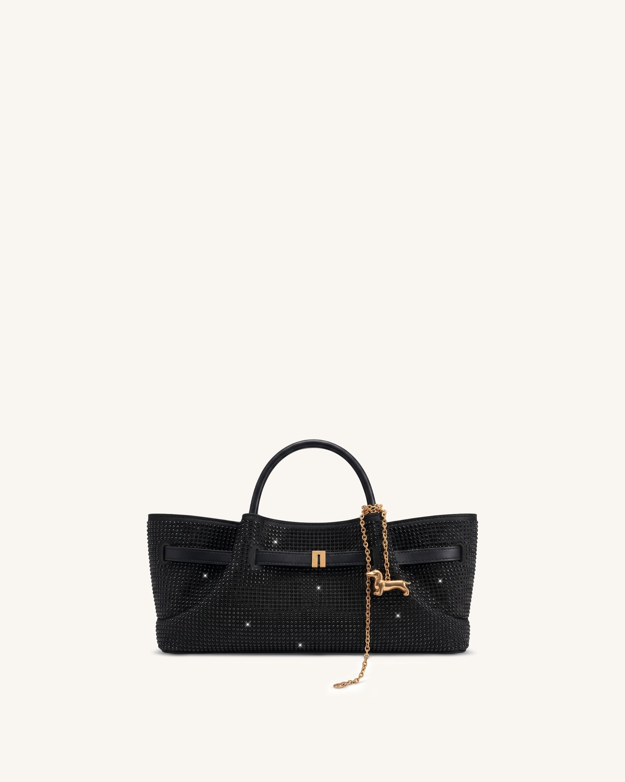 Maeve Artificial Crystal Dachshund Metal Charm Tote Bag - Black