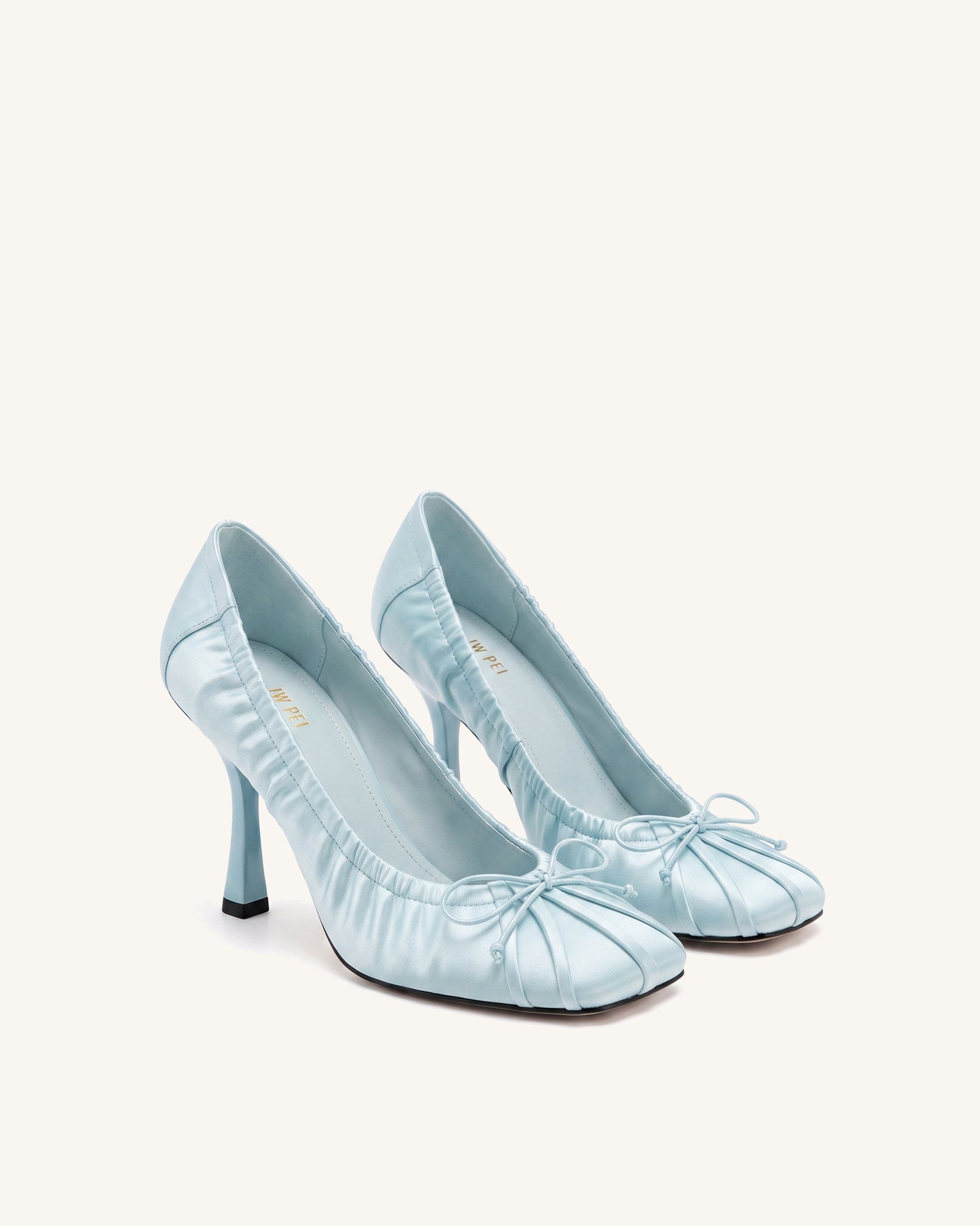 Solenne Satin Bow Ruched Pumps - Blue